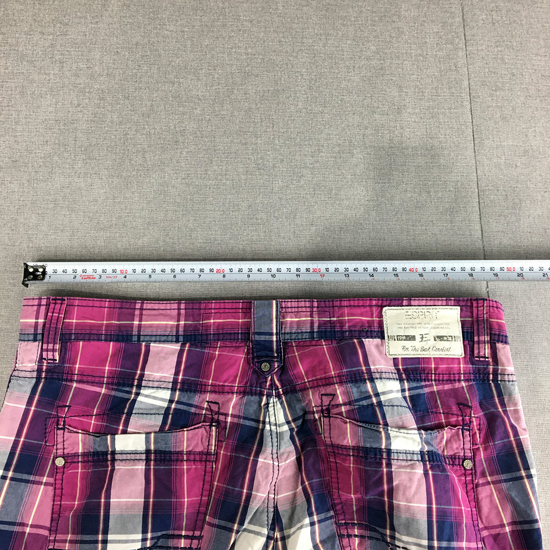 Esprit Mens Shorts Size 36 Pink Checkered Pockets Casual Walking