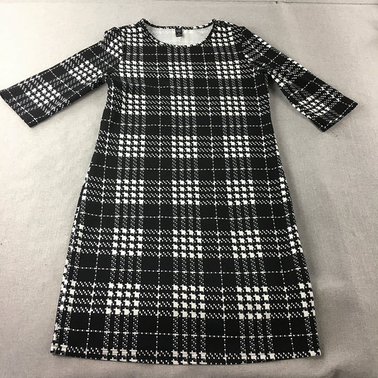 Emery Rose Womens A-Line Dress Size 12 Black Checkered Long Sleeve Midi