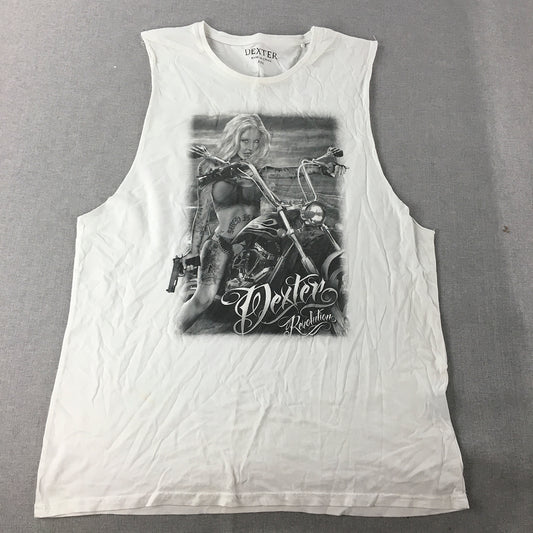 Dexter Mens Tank Top Size 2XL White Bike Girl Sleeveless Shirt