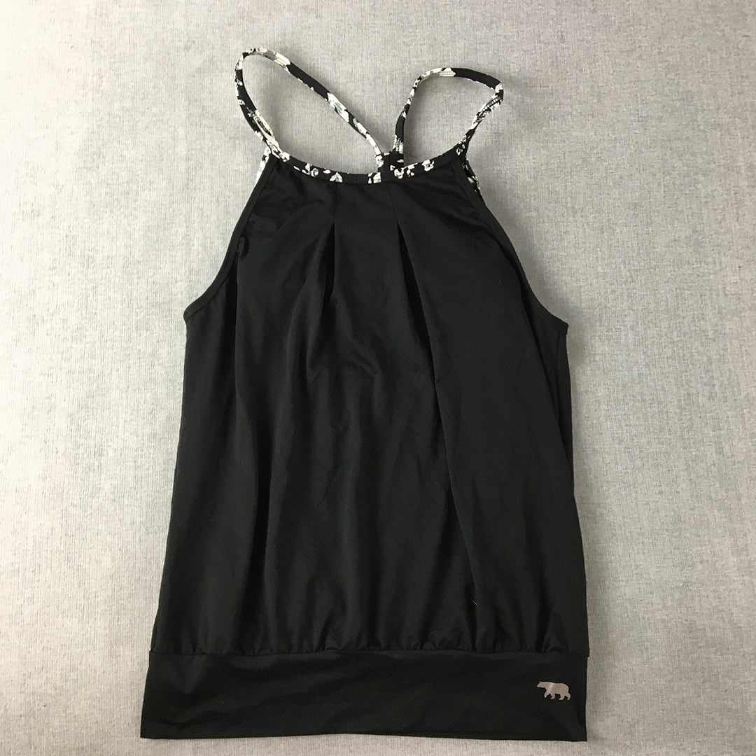 Running Bare Womens Tank Top Size 8 Black Logo Sleeveless Singlet Shirt