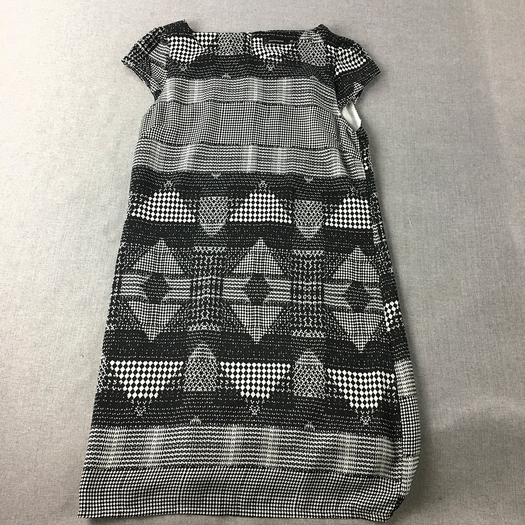 Portmans Womens Shirt Dress Size 8 Black White Mini Short Sleeve A-Line