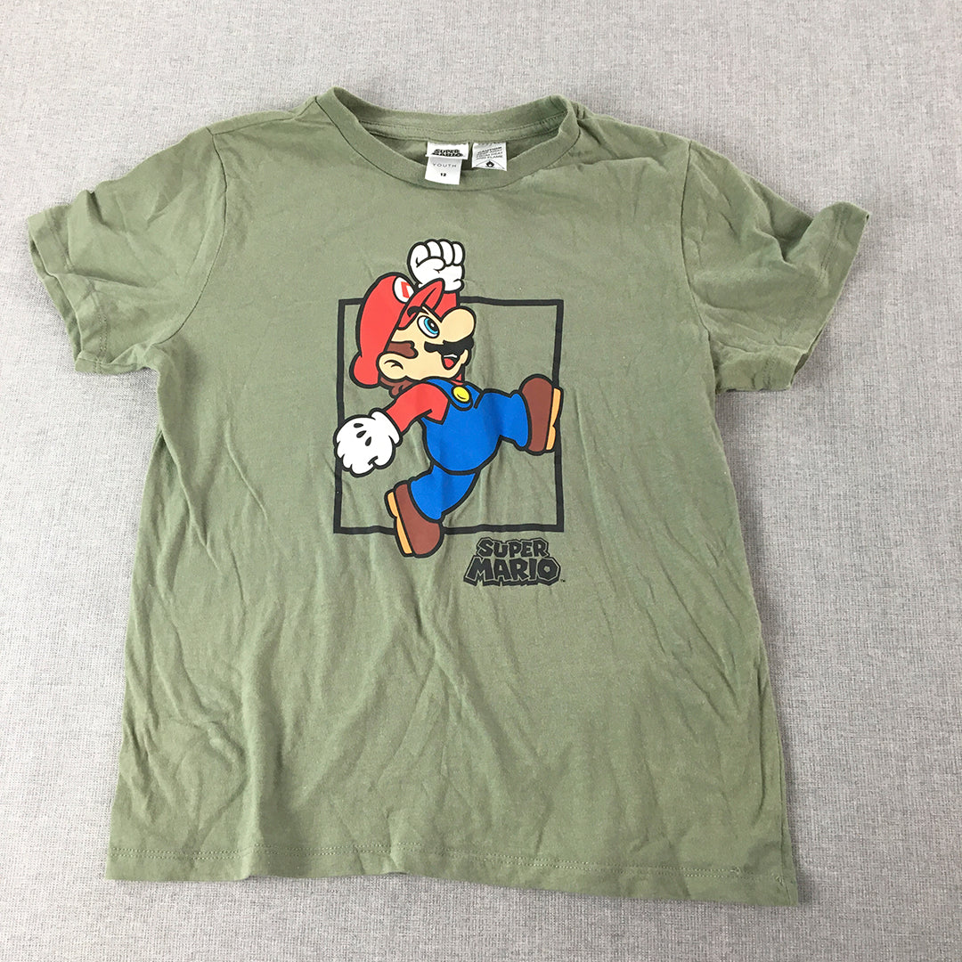 Super Mario Kids Boys T-Shirt Size 12 Green Short Sleeve Crew Neck Top