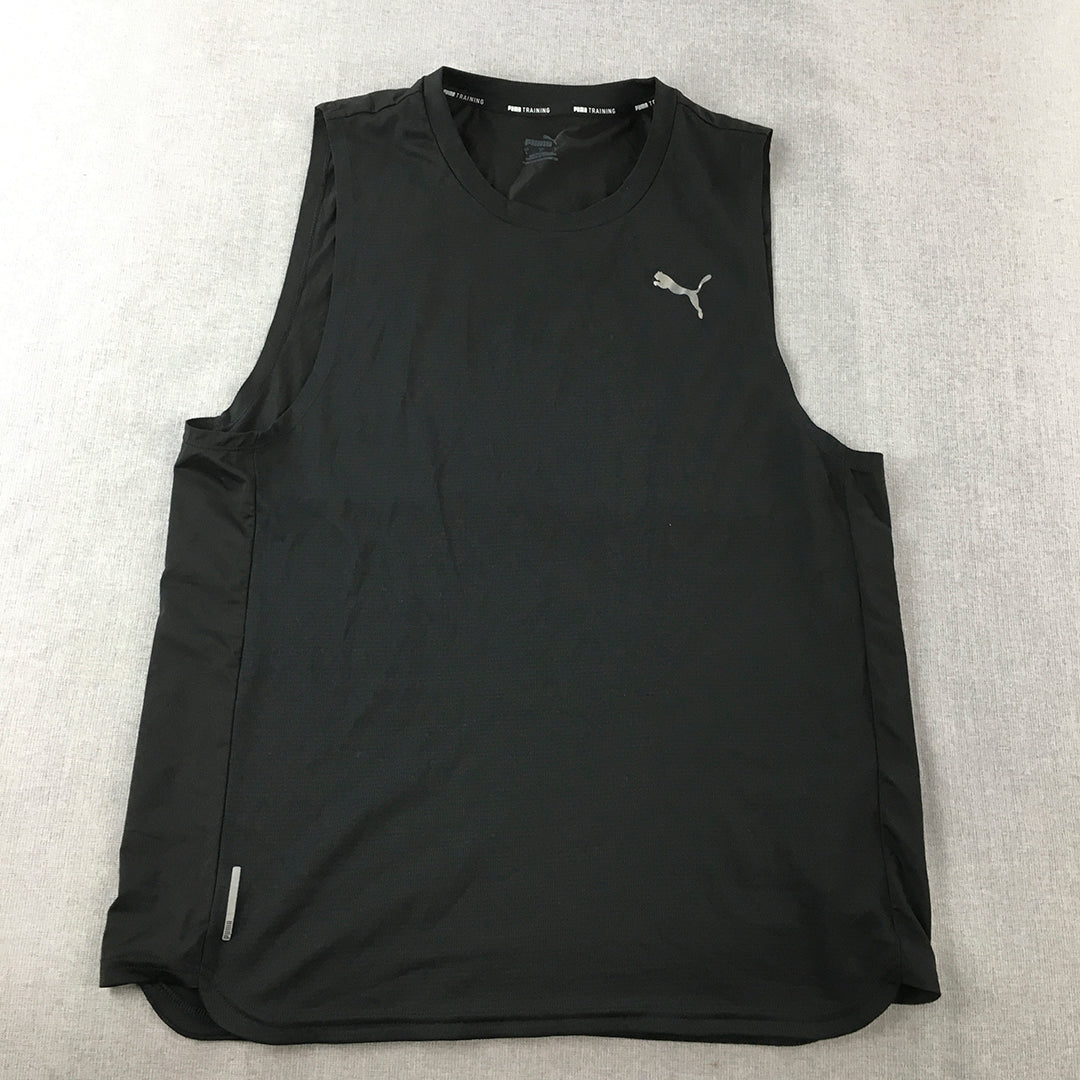 Puma Mens Tank Top Size L Black Logo Sleeveless Shirt