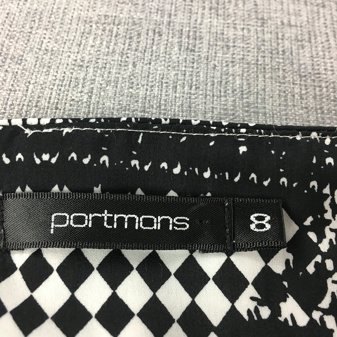 Portmans Womens Shirt Dress Size 8 Black White Mini Short Sleeve A-Line