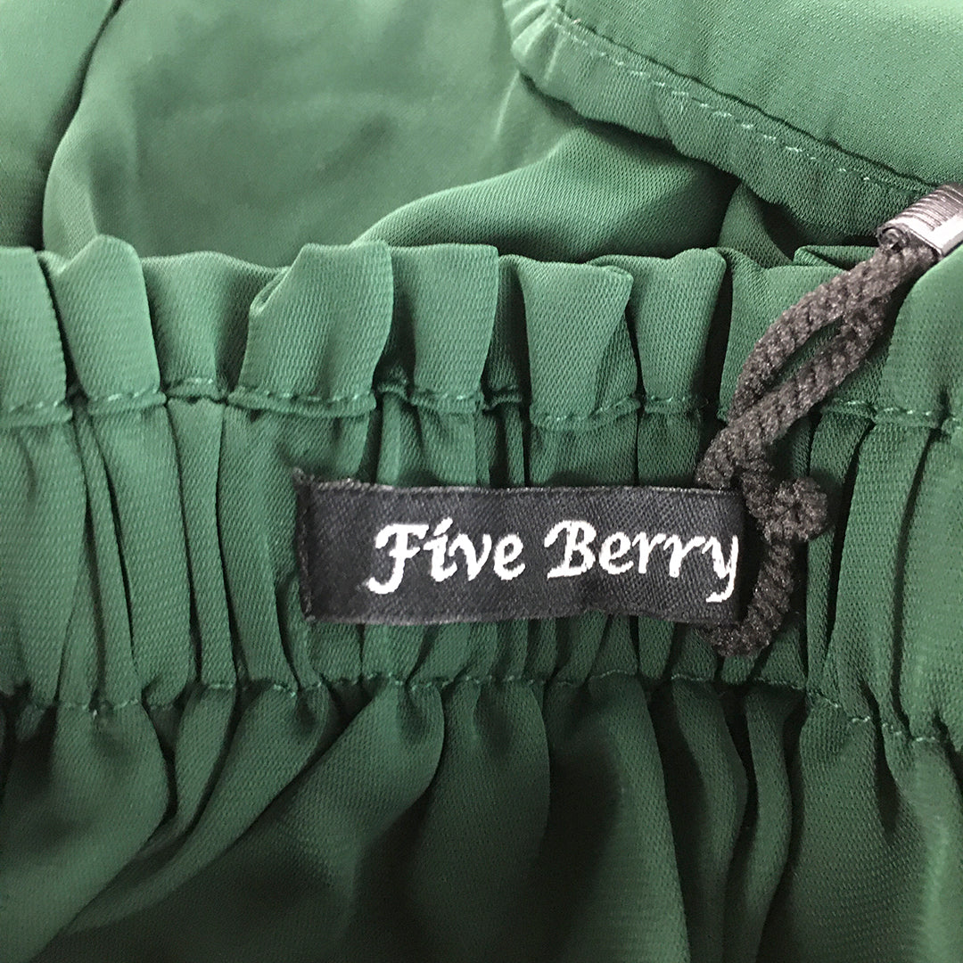 Five Berry Womens Pleated Dress Size S Green A-Line Embellished Knee Length