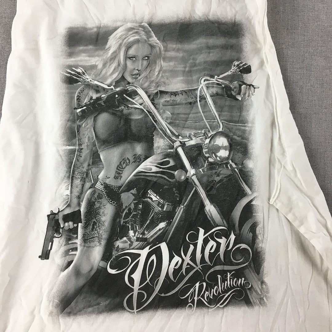 Dexter Mens Tank Top Size 2XL White Bike Girl Sleeveless Shirt