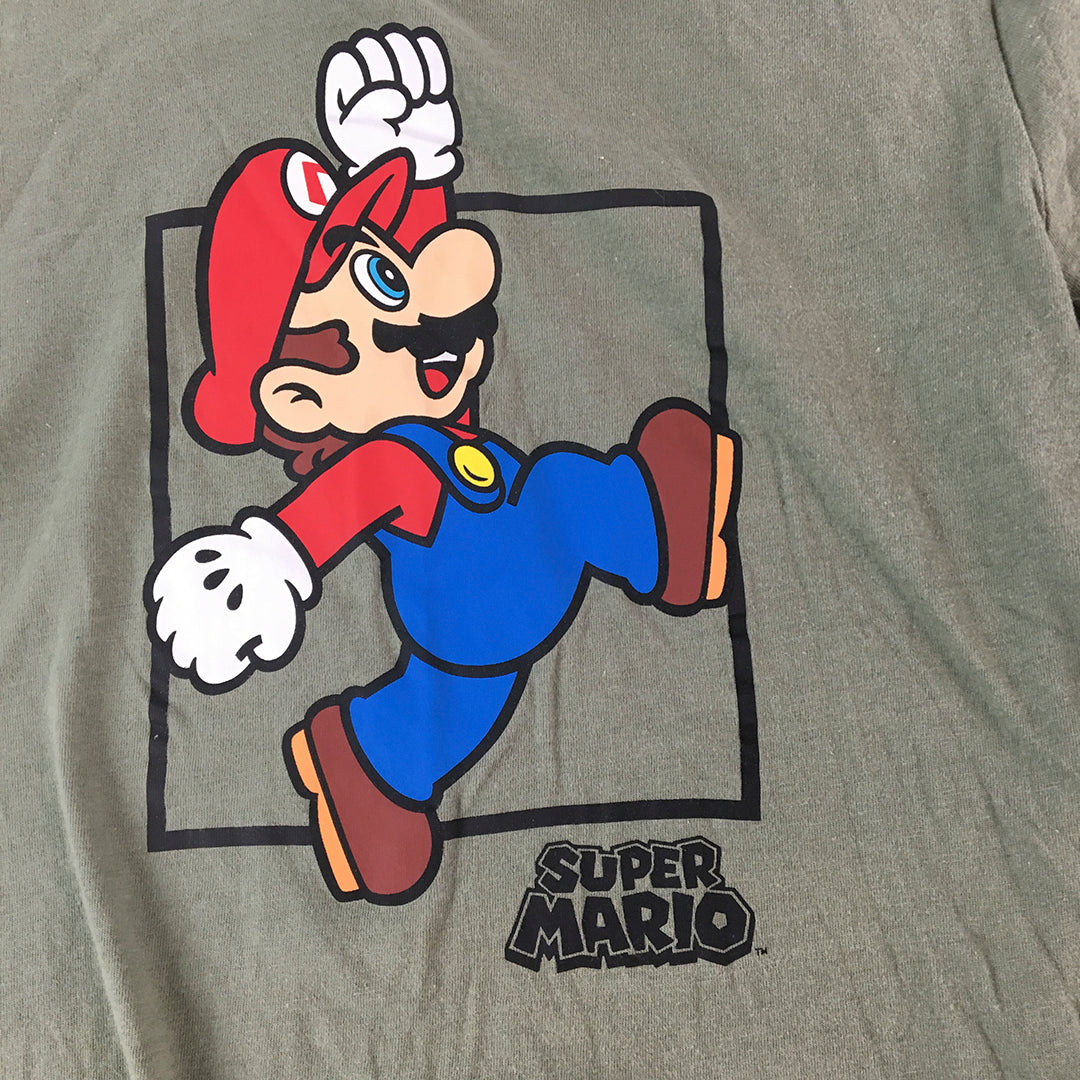 Super Mario Kids Boys T-Shirt Size 12 Green Short Sleeve Crew Neck Top