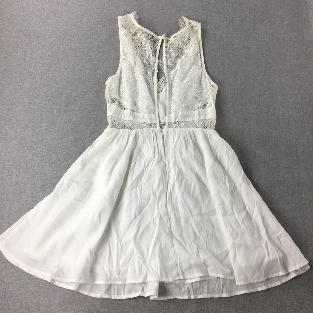 Keepsake Womens Mini Dress Size 6 AUS White Fit & Flare Sleeveless