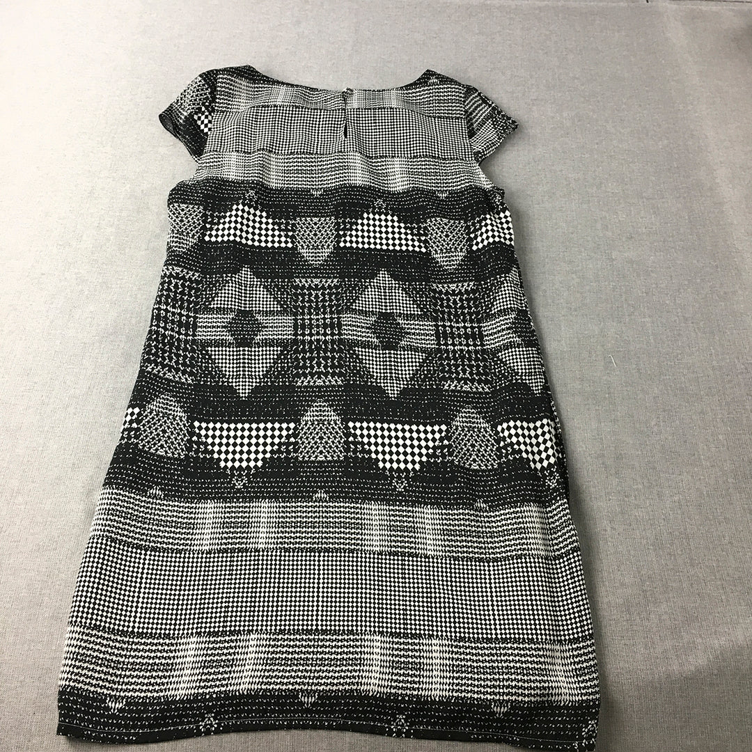 Portmans Womens Shirt Dress Size 8 Black White Mini Short Sleeve A-Line