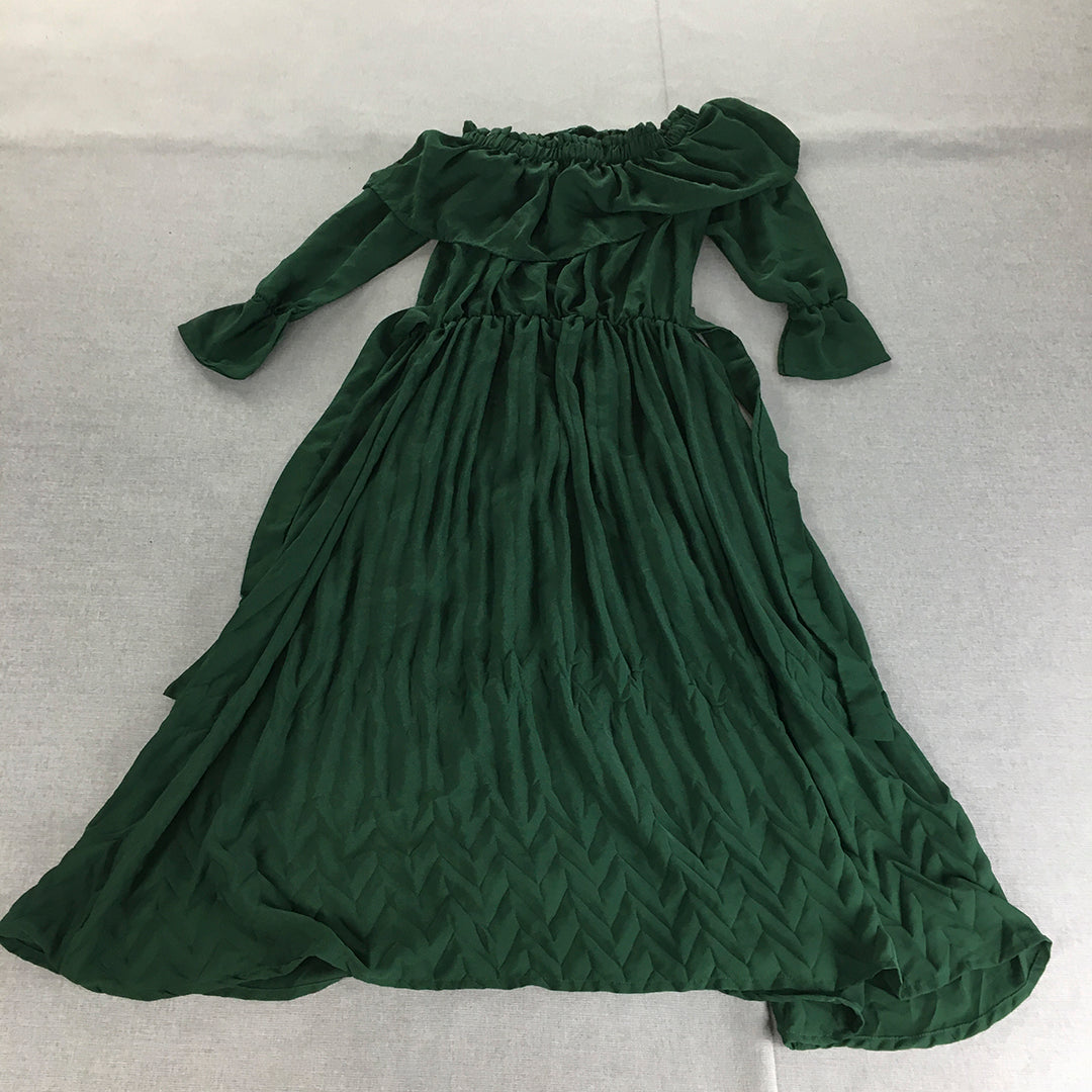 Five Berry Womens Pleated Dress Size S Green A-Line Embellished Knee Length