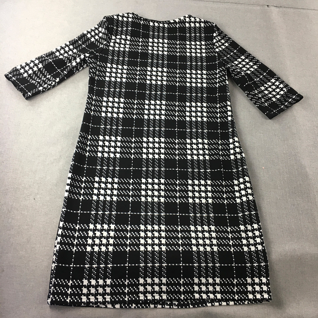 Emery Rose Womens A-Line Dress Size 12 Black Checkered Long Sleeve Midi