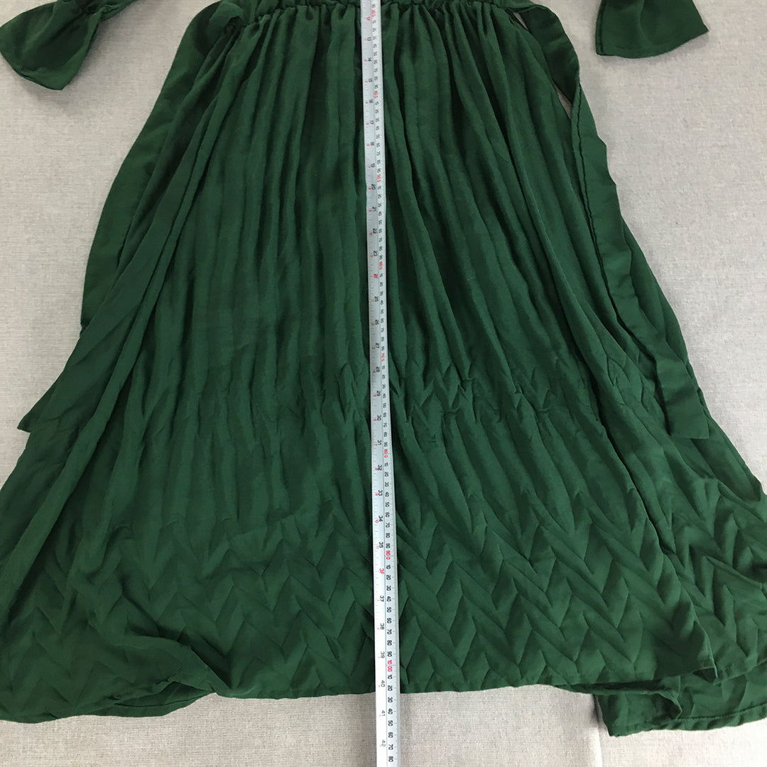 Five Berry Womens Pleated Dress Size S Green A-Line Embellished Knee Length