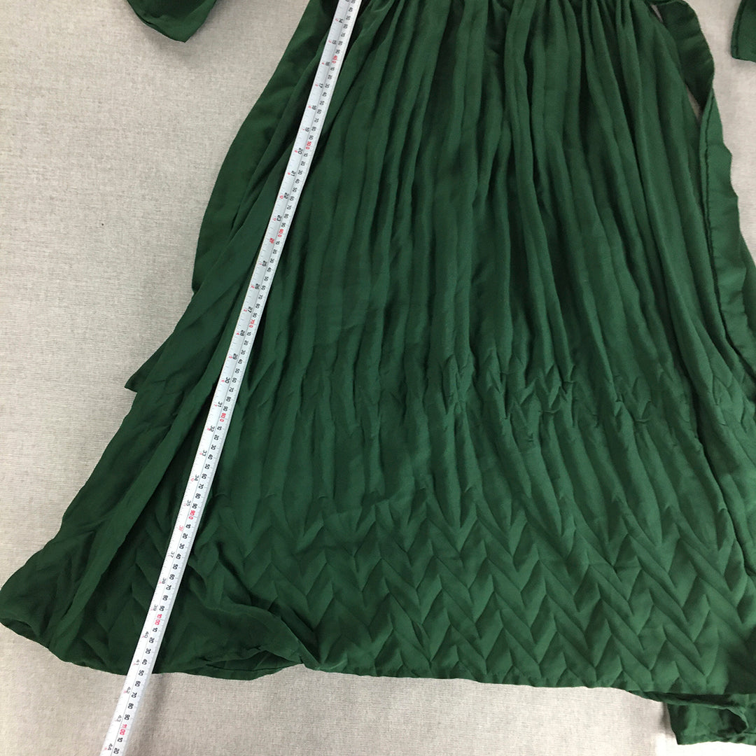 Five Berry Womens Pleated Dress Size S Green A-Line Embellished Knee Length