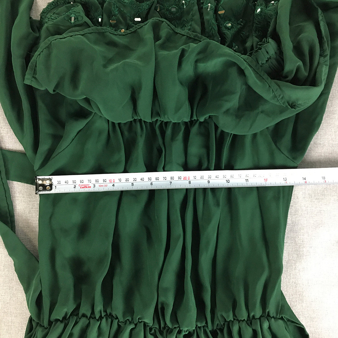 Five Berry Womens Pleated Dress Size S Green A-Line Embellished Knee Length