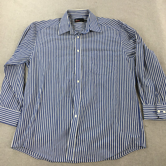 Marks & Spencer Mens Shirt SIze L Blue Striped Long Sleeve Button-Up Collared