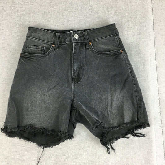 H&M Womens Denim Shorts Size 2 Black Raw Hem Pockets