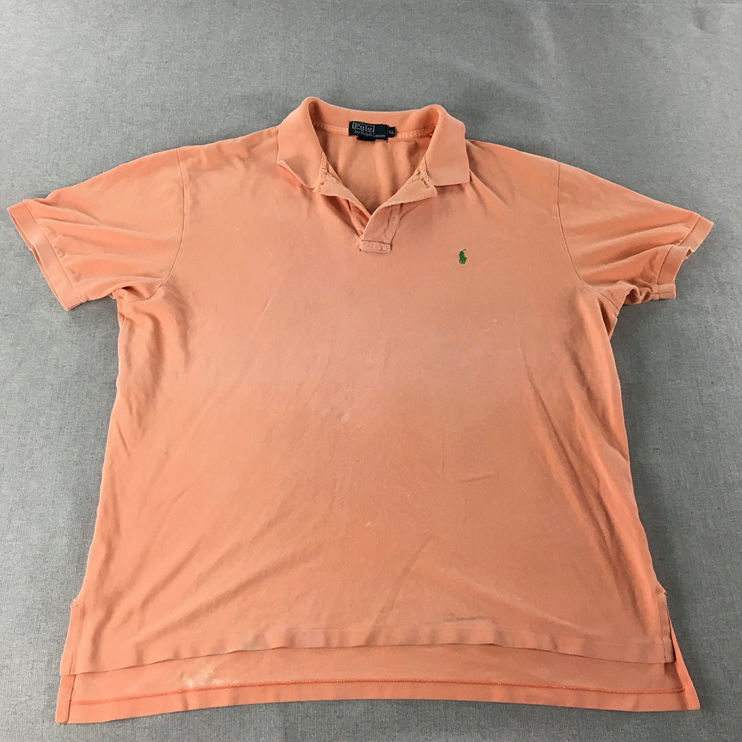 Polo Ralph Lauren Mens Shirt Size XL Peach Pink Green Logo Collared Rugby