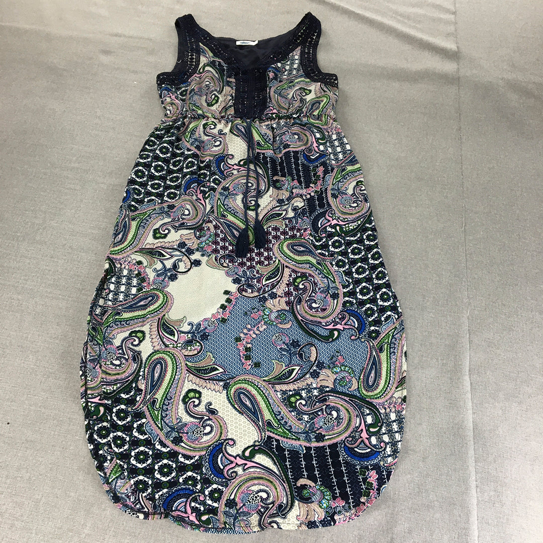 Valleygirl Womens Dress Size 12 Blue Paisley Sleeveless Midi