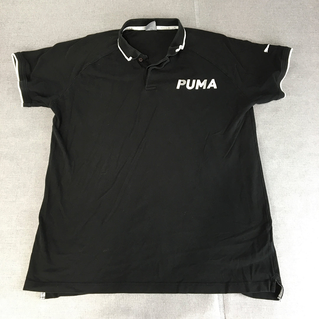 Puma Mens Polo Shirt Size XL Black Logo Collared Rugby