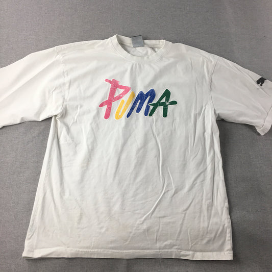 Puma Mens T-Shirt Size XL White Big Logo Crew Neck Short Sleeve Tee