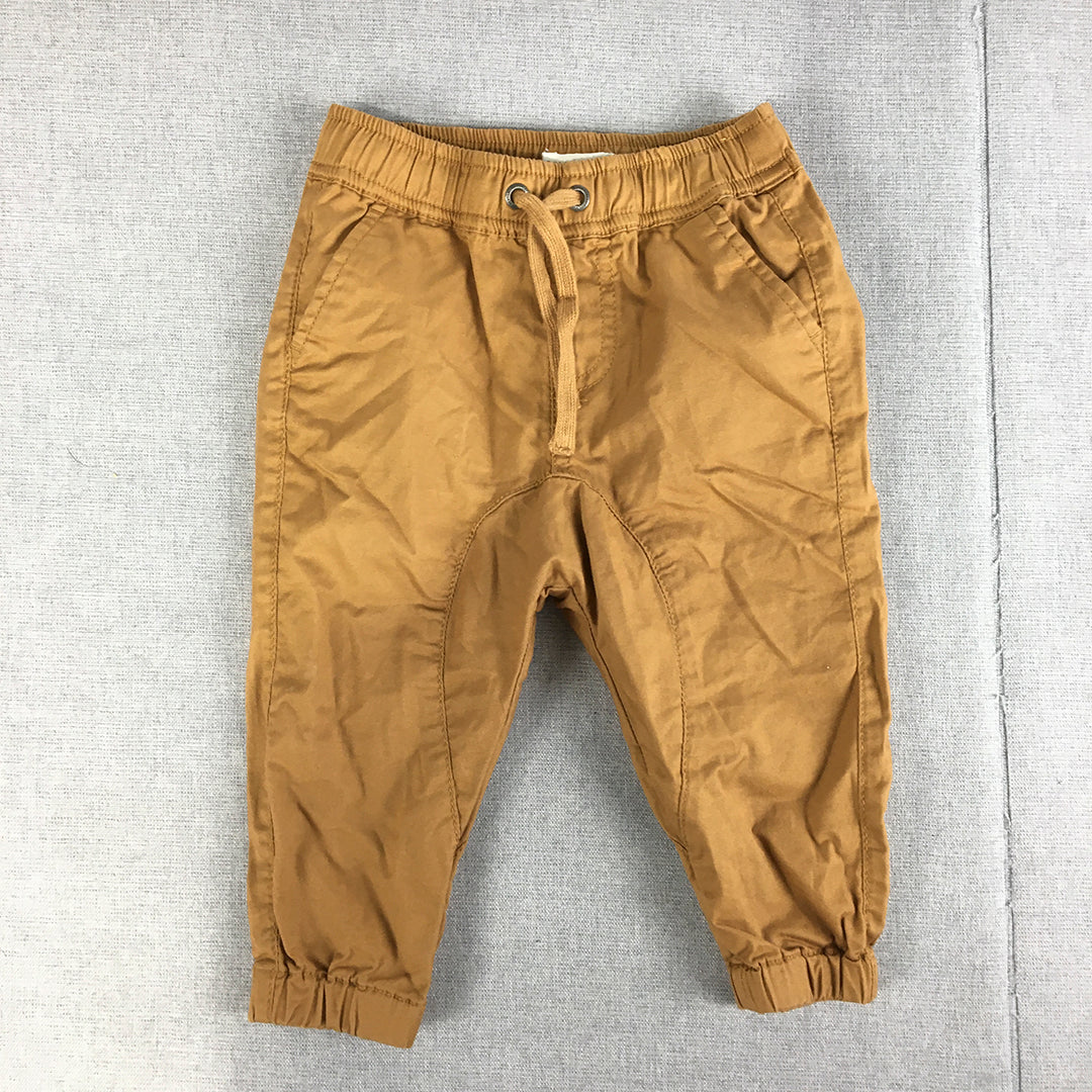 Country Road Baby Boys Pants Size 12 - 18 Months Brown Drawstring Pockets