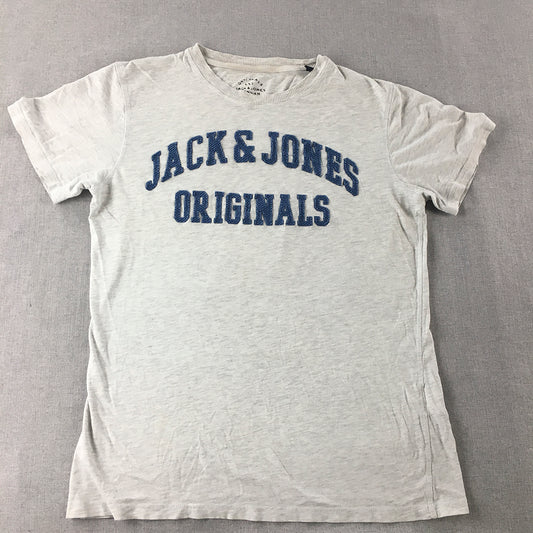 Jack & Jones Mens T-Shirt Size L Grey Big Embroidered Logo Short Sleeve Tee