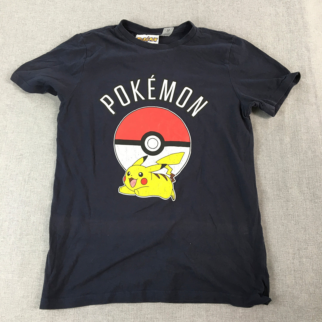 Pokemon Kids Boys T-Shirt Size 14 Blue Pokeball Pikachu Short Sleeve Top