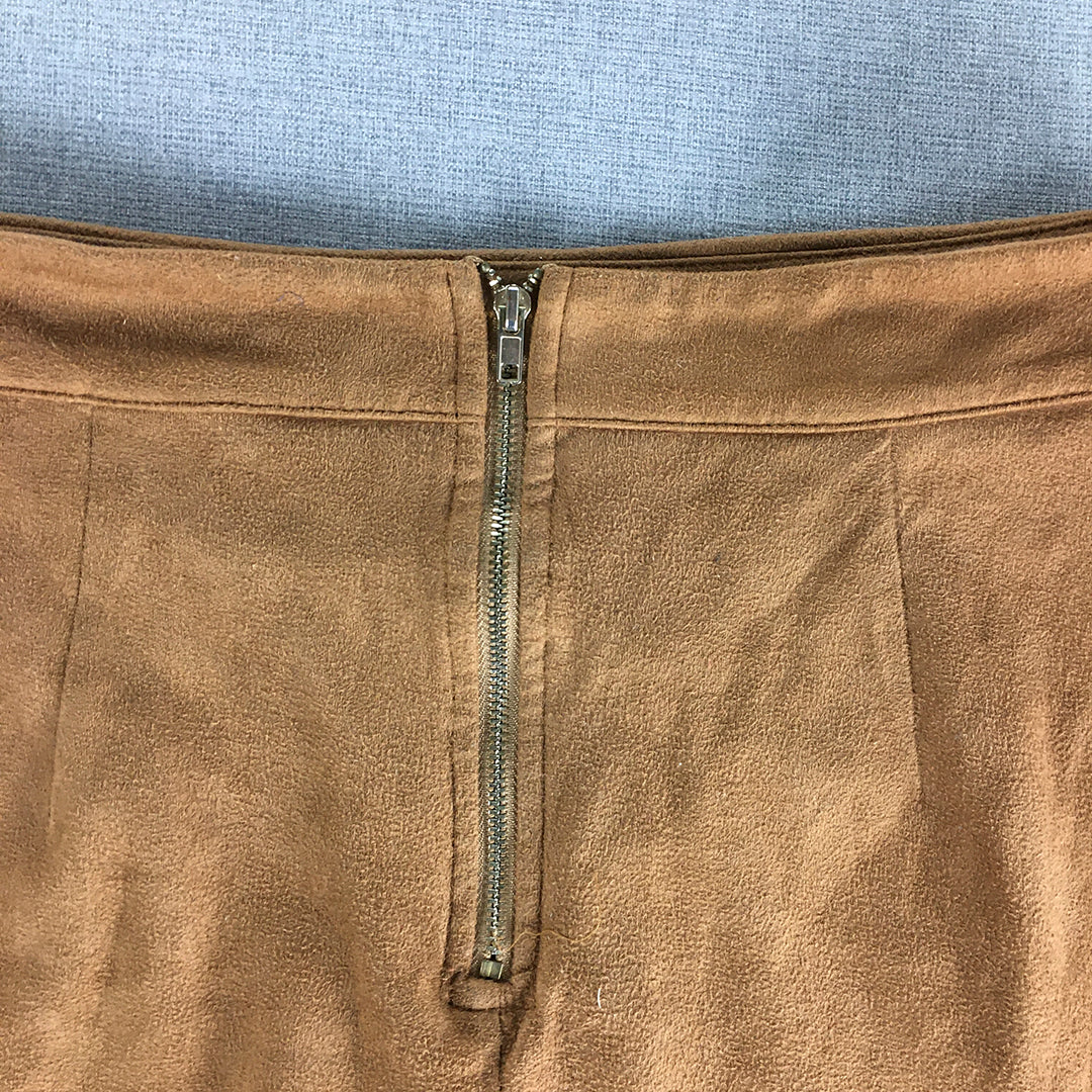 Mia Womens Faux Suede Mini Skirt Size 8 Brown Elastic Waist