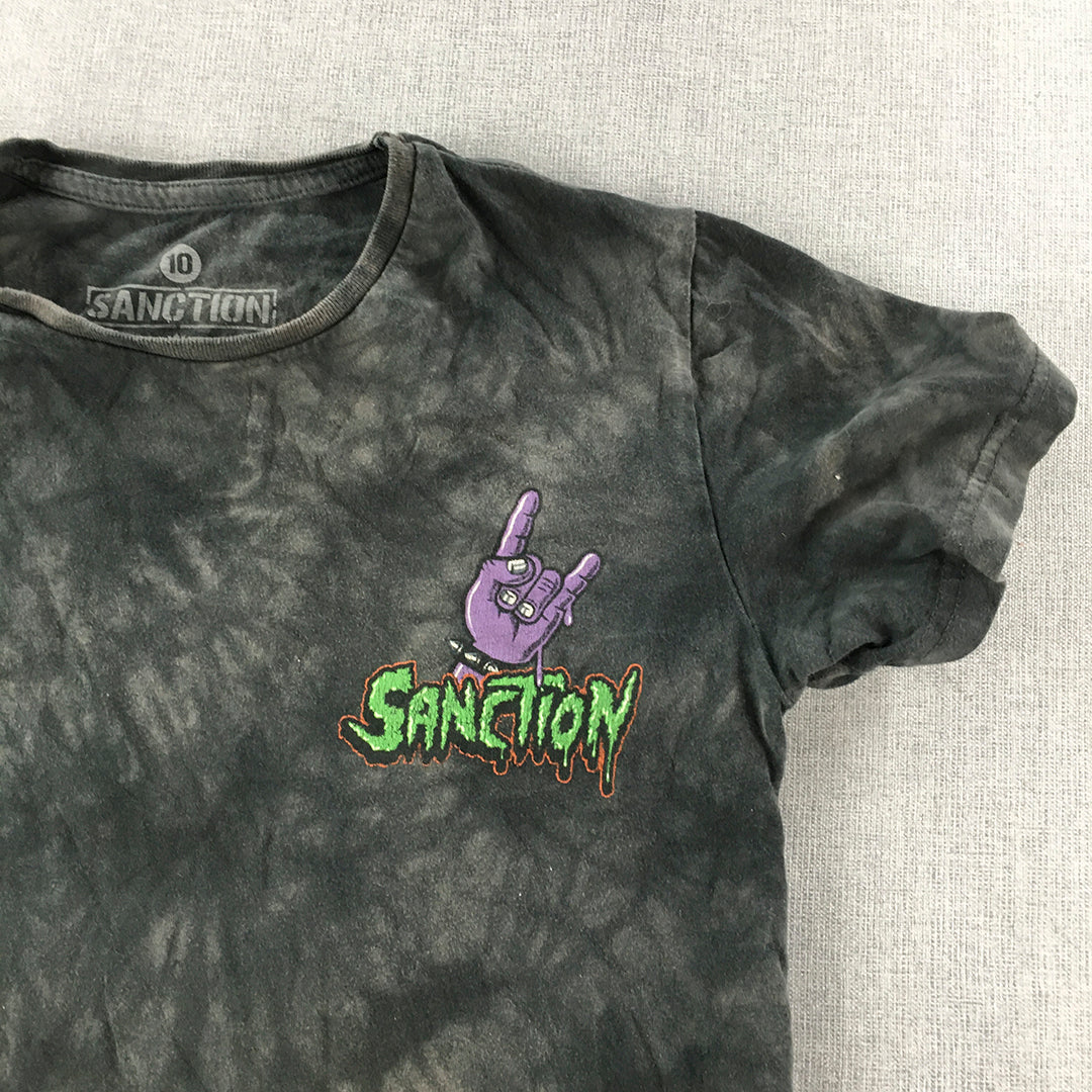 Sanction Kids Boys T-Shirt Size 10 Black Acid Wash Surf Skate Brand Top