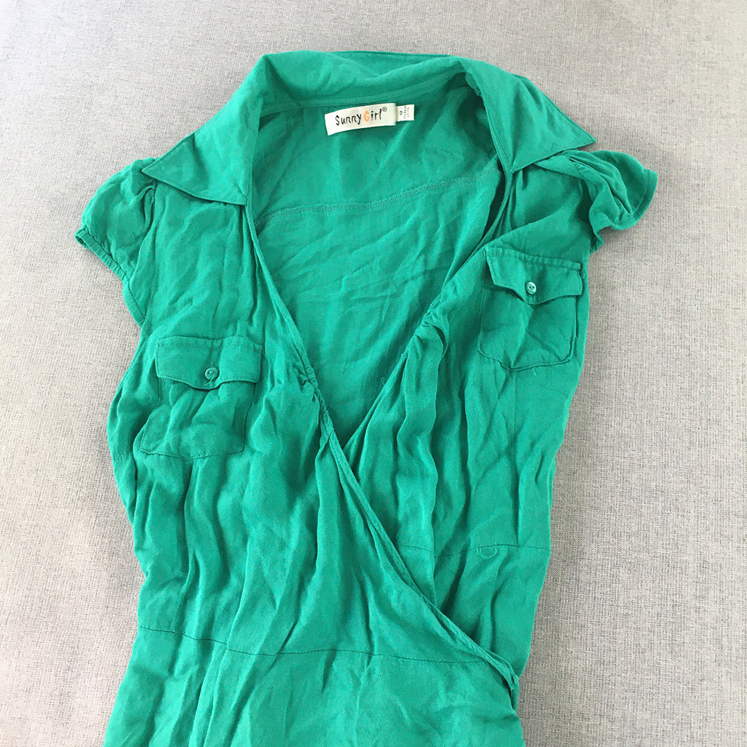 Sunny Girl Womens Wrap Dress Size 12 Green Mini Short Sleeve