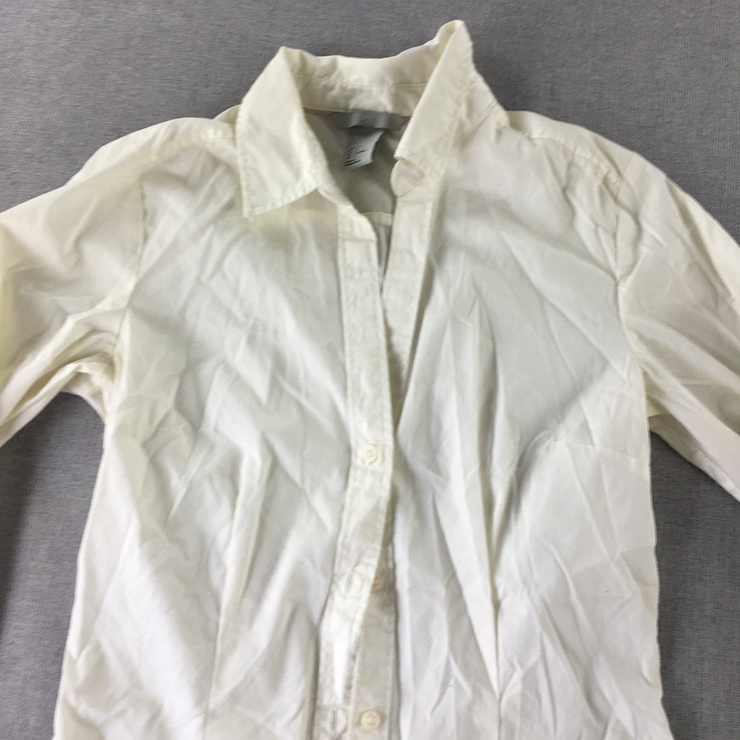 H&M Womens Shirt Size 4 White Long Sleeve Button-Up Collared