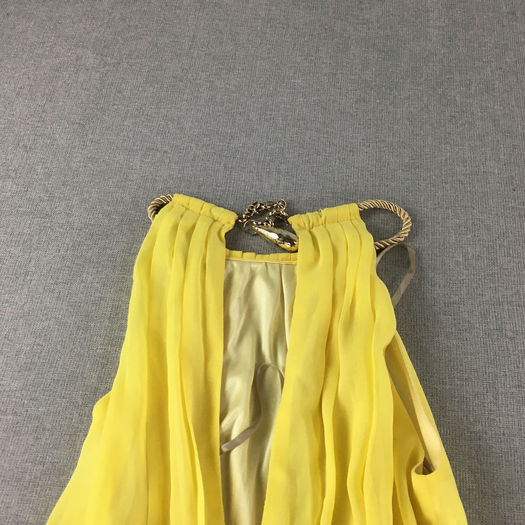 Forcast Womens Maxi Dress Size 4 Yellow Sleeveless Pleated Full Length Event