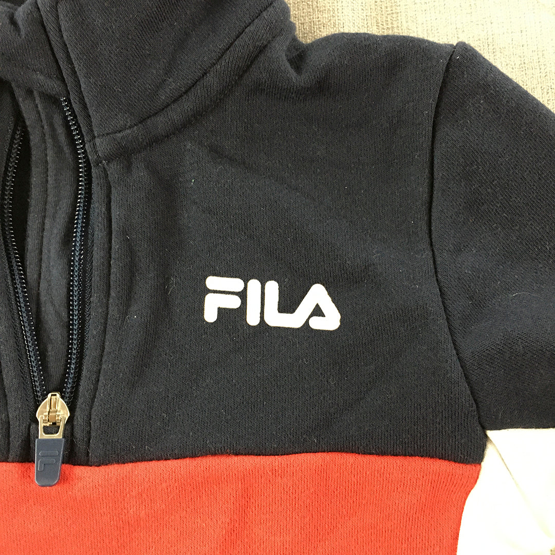 FILA Kids Boys Sweater Size 6 Navy Blue Red Logo 1/4 Zip Jumper