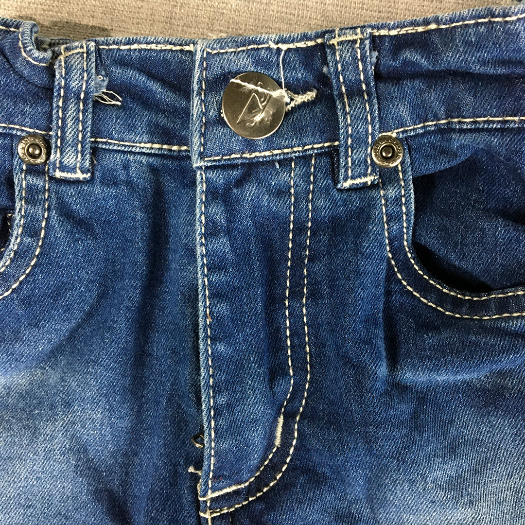 Bad Boy Kids Boys Denim Shorts Size 3 Blue Pockets Raw Hem Elastic Waist Toddler