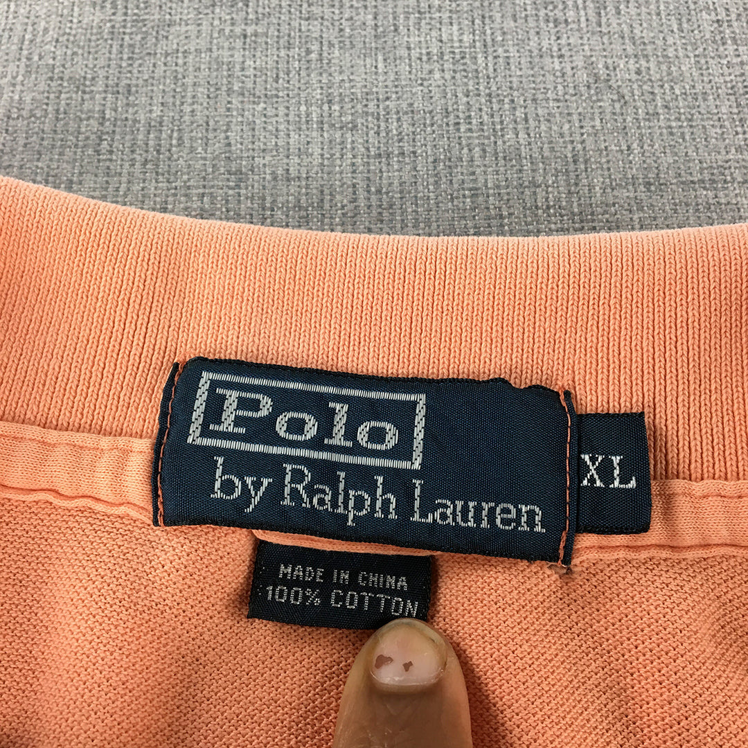 Polo Ralph Lauren Mens Shirt Size XL Peach Pink Green Logo Collared Rugby