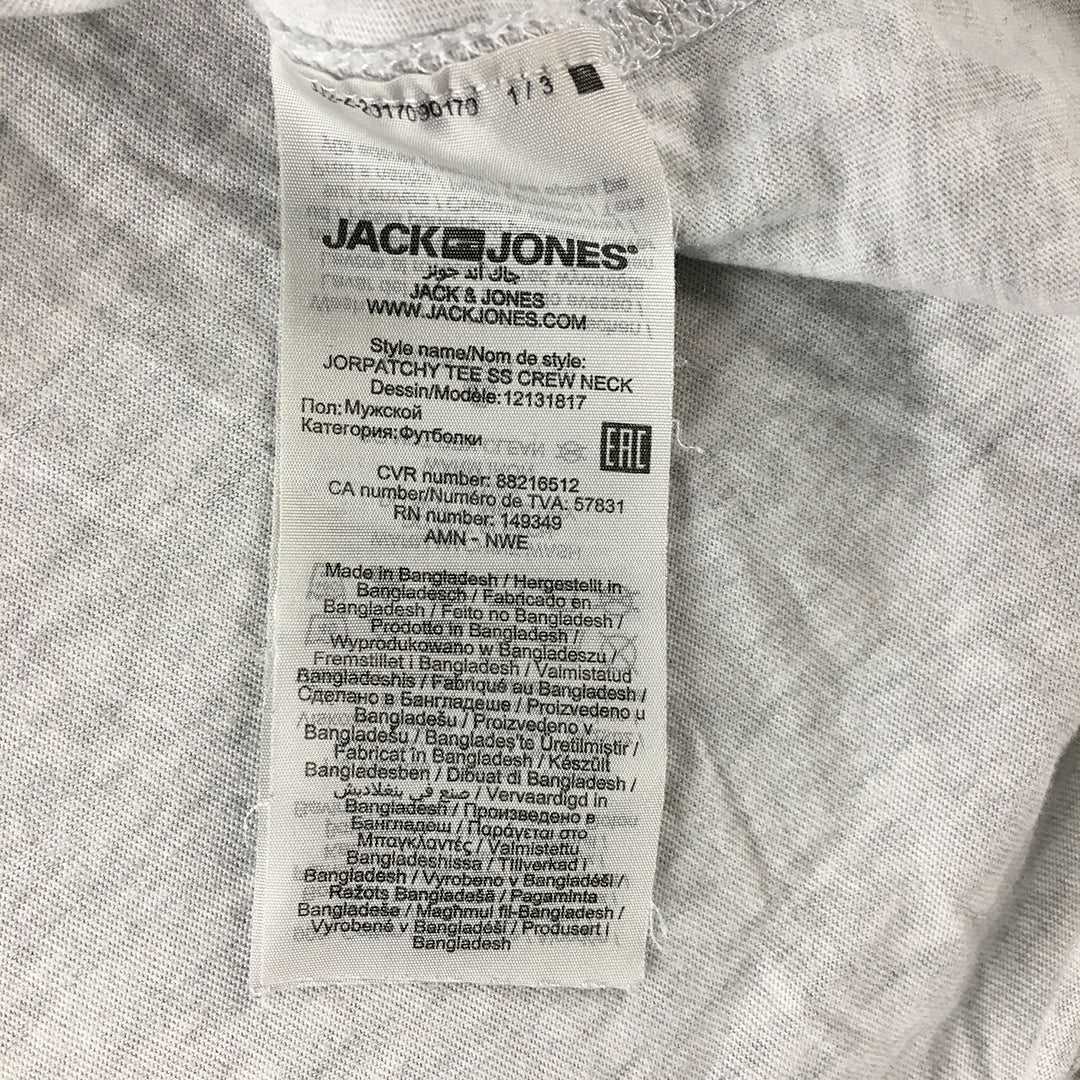 Jack & Jones Mens T-Shirt Size L Grey Big Embroidered Logo Short Sleeve Tee