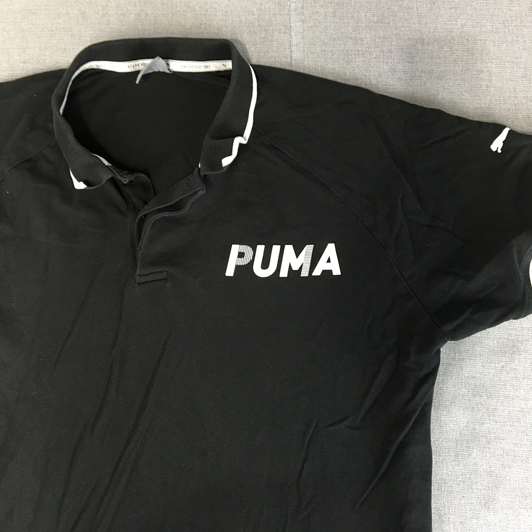 Puma Mens Polo Shirt Size XL Black Logo Collared Rugby