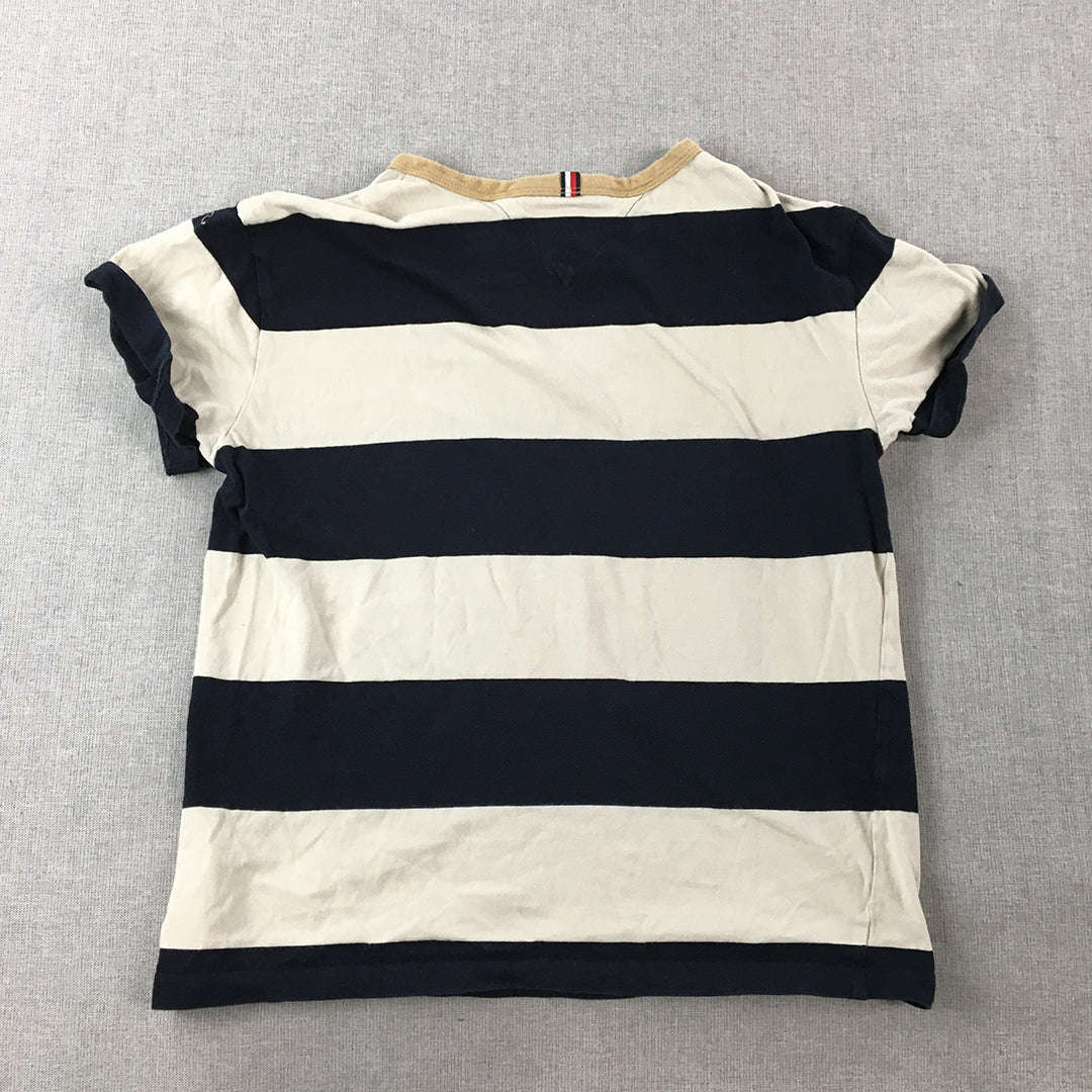 Tommy Hilfiger Kids Boys T-Shirt Size 10 - 11 Years White Navy Blue Striped Logo