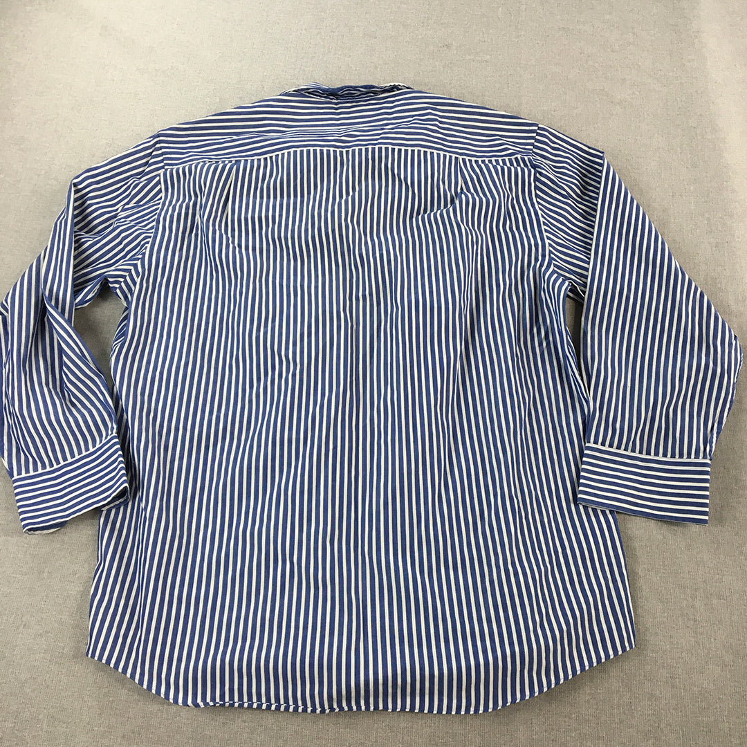 Marks & Spencer Mens Shirt SIze L Blue Striped Long Sleeve Button-Up Collared