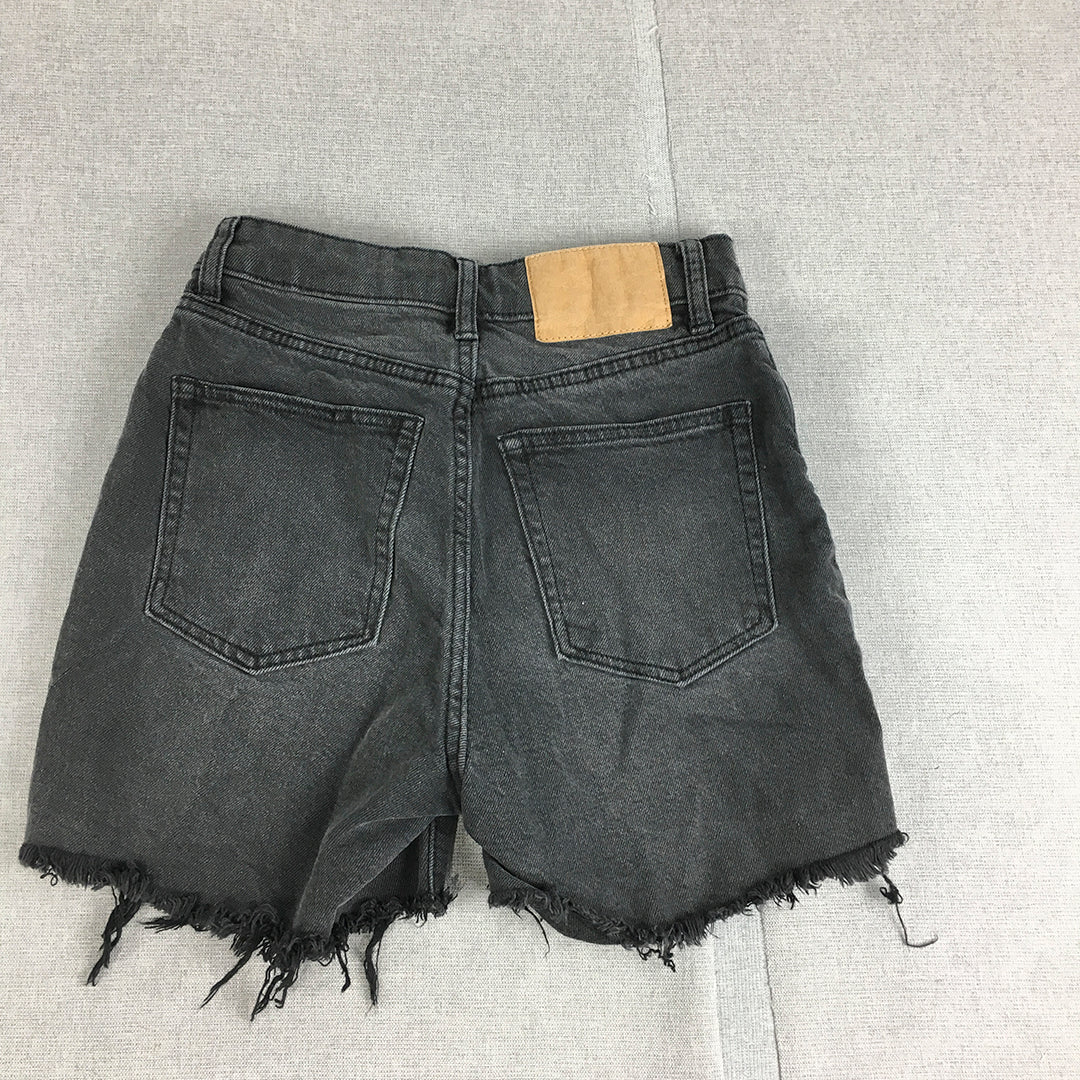 H&M Womens Denim Shorts Size 2 Black Raw Hem Pockets