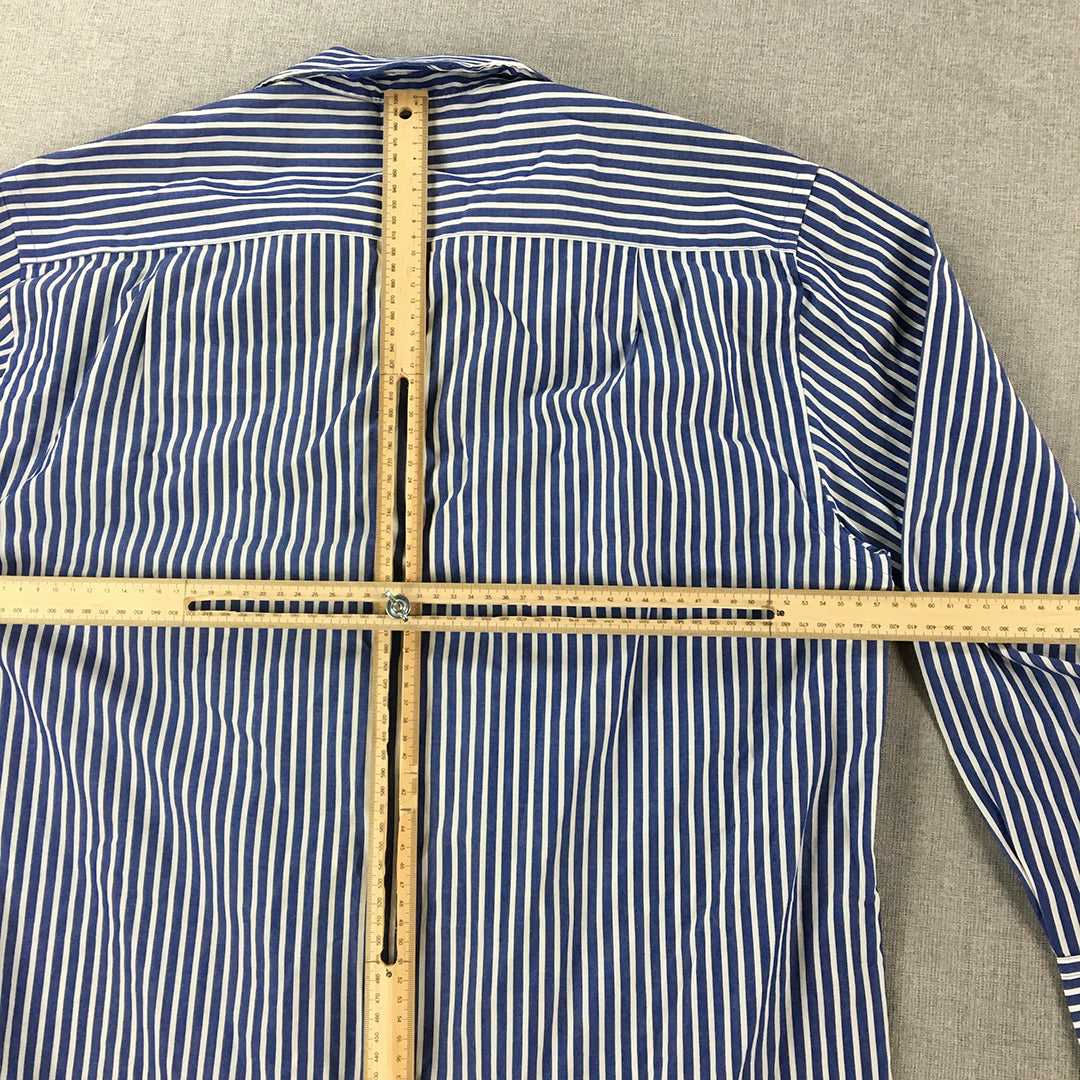 Marks & Spencer Mens Shirt SIze L Blue Striped Long Sleeve Button-Up Collared