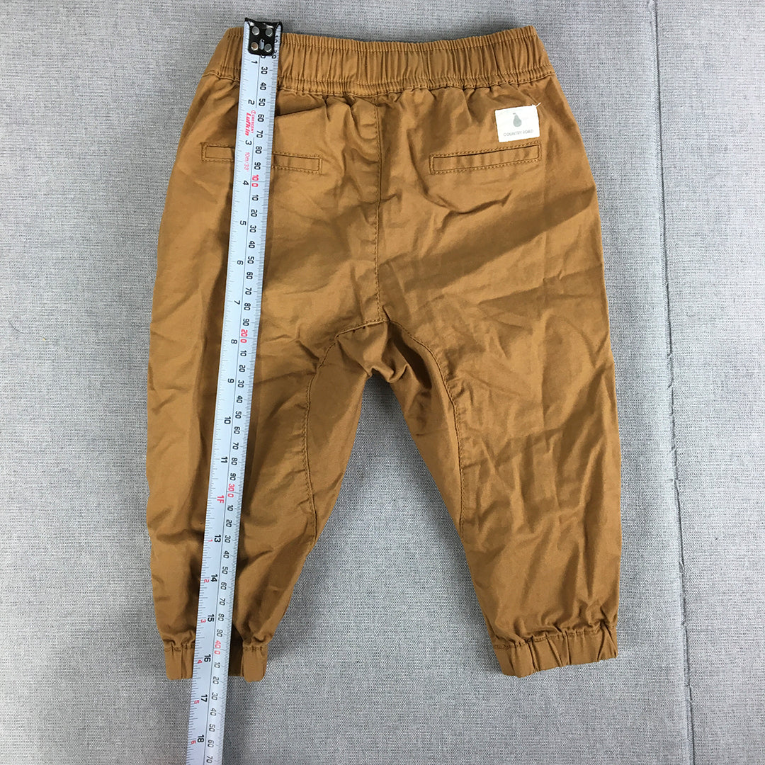 Country Road Baby Boys Pants Size 12 - 18 Months Brown Drawstring Pockets