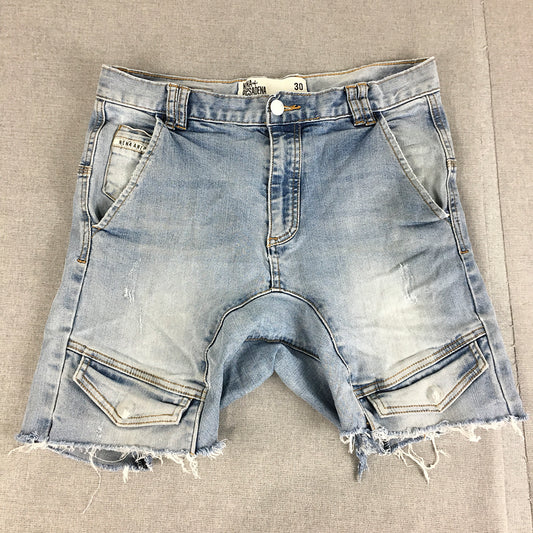 Nena & Paesadena Mens Denim Shorts Size 30 Blue Light Wash Raw Hem