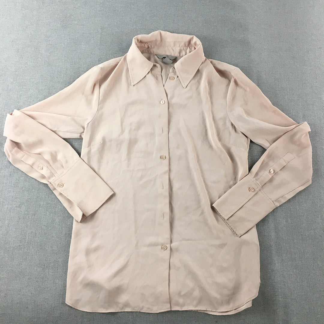 H&M Womens Shirt Size S Pink Button-Up Long Sleeve Collared Top