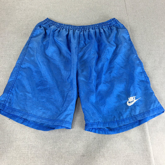 Vintage 80s Nike Mens Shorts Size XL Blue Embroidered Logo Nylon Elastic Waist