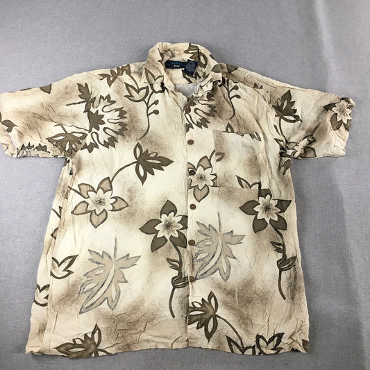 Vintage Biscayne Bay Mens Hawaiian Shirt Size M Brown Loud Funky Floral