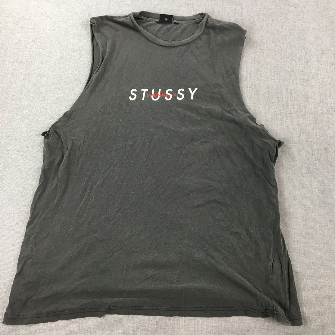 Stussy Mens Tank Top Size L Black Sleeveless Logo Singlet Shirt