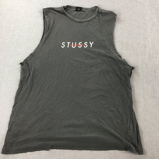 Stussy Mens Tank Top Size L Black Sleeveless Logo Singlet Shirt