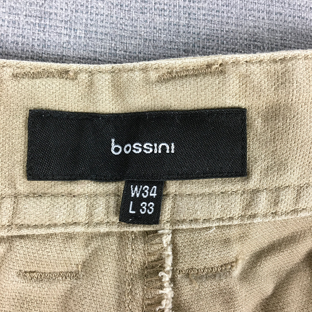 Bossini Mens Chino Pants Size 34 Brown Pockets Straight Trousers