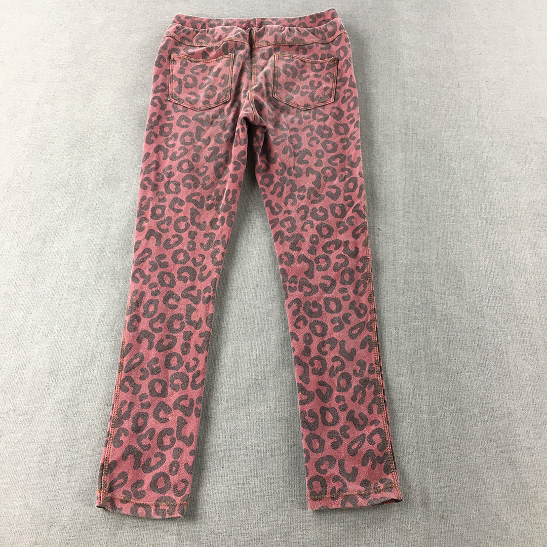 Zara Kids Girls Pants Size 11 - 12 Years Pink Animal Print Stretch Elastic Waist